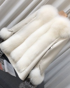228FC028 Winter Leather Jacket Fashion Real Fox Fur Coats For Ladies