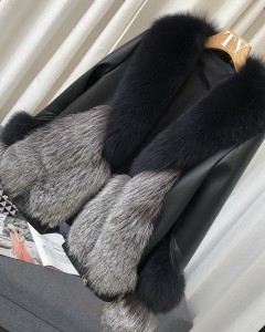 228FC030 Winter Leather Jacket Fashion Real Fox Fur Coats For Girls