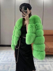 228FC031 Winter Leather Jacket Fashion Elegant Chic Full Pelt Colorful Crop Genuine Tie Dye Fox Fur Coat Women