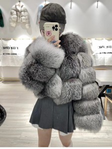 228FC031 Winter Leather Jacket Fashion Elegant Chic Full Pelt Colorful Crop Genuine Tie Dye Fox Fur Coat Women