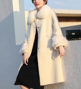 22F014 Women Warm Fur Coat Shearing Sheep Fur Long Coat for Winter Autumn