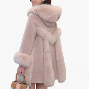 22F022 Luxury Winter Plush Jacket Real Fox Fur Trimming Single Breasted Fit and Flare Pure Wool Fleece over Coat