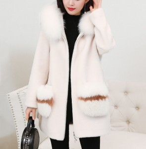 22F025 A Line Winter Fur Coat Big Fox Fur Colla...