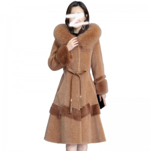 22F025 A Line Winter Fur Coat Big Fox Fur Colla...