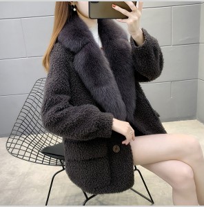 22F028 Fashion Urban Clothing Plus Size Winter Autumn Warm Wool Grain Coat Wide Lapel Collar Real Fur Winter Coat