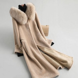 22F031 Trending Lady Dress Noble Hand-stitched Outerwear Ladies Swing Coat Real Fur Wool Apparel Winter Coat