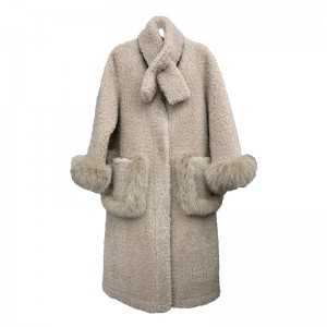 22F035 Korean Style Luxurious Dressy Single-breasted Button Fastening Sheep Shearing Clothes Ladies Long Real Fur Trench Coats