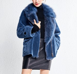22F037 Casual Jackets Wide Lapel Collar Sheep Shearing Winter Autumn Warm Wool Grain Lambskin Fur Coats for Ladies