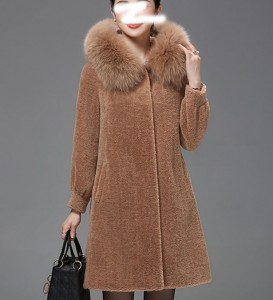 22F054 Noble Plush Outerwear Fox Fur Collar Mer...