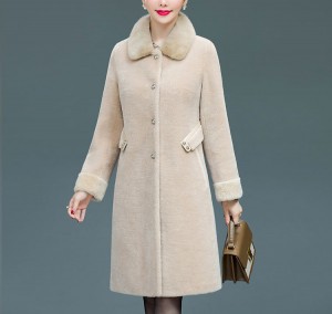 22F060 European Style Luxury Swing Wool Plush Coat Real Fox Fur Collar Cardigan Sheepskin Overcoat Women Winter