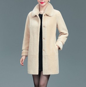 22F061 European Style Luxury Outerwear Plush Sheepskin Elegant  Women Real Fox Fur Collar Winter Wool Coat