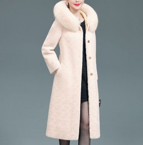 22F067 Desigual Ladies Fleece Swing Thick Coat Fox Fur Collar Cardigan Wool Jacket Sheepskin Women Trench Coat