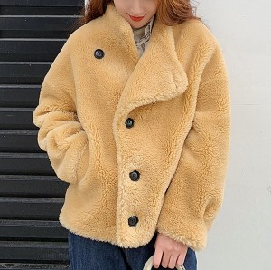 22R007 Fashion Softshell Outdoor Fleece Unique Design Outwear Pure Wool Plush Jacket Real Sheepskin Fur Coat