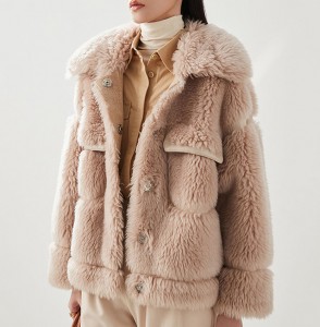 22R008 Fashion Merino Wool Outwear Sheepskin Fleece Coat Sheep Fur Parka Real Fur Jackets for Ladies Women