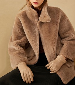 22R015 Fashion Outwear Wool Plush Coat for Ladies Women Fleece Lambskin Winter Warm Fleece Coat Jacket