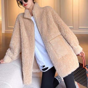 22R021 Tiktok fashion loose fit fleece wool plush coat multi color fleece designer clothing parka real fur coat women