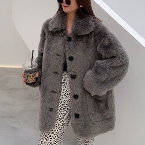 22R022 Custom Luxury Cloth Trendy  Winter Women Sheep Shearing Fur Plush Overcoat Sheepskin Coat