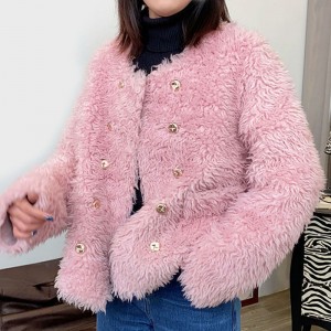 22RL027  Trending Lady Dress Streetwear Woolen Jacket Loose Fit Warm Women Cloths 100% Wool Sheep Shearing Real Fur Coat