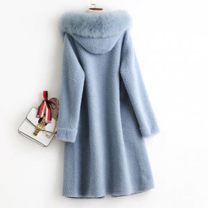 22F069 Manufacturer Single-breasted Button Fastening Fox Fur Collar over Coat Thick Sheep Shearing Parka Wool Winter Coat