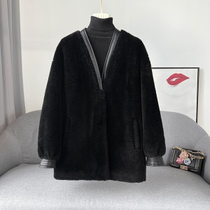 22C008 Classic Soft Hand Feeling Fur Jacket Woolen Cardigan
