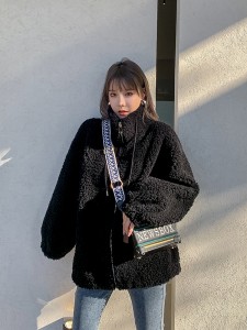 22H015 Casual Korean Style Girl’s Sheepskin Jacket Trending Lady Dress Zip Up Merino Wool Tops Real Fur Coat Women Fleece Bomber Jacket