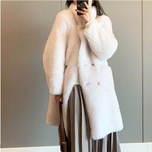 22RL021 Sheep Shearing Fur Coat Trendy Real Sheepskin Loose Fit Fleece Winter Long Overcoat