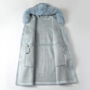 22F065 Desigual Fox Fur Collar Hand-stitched Clothes Single-breasted Button Fastening Fur Trim Hooded Overcoat Female Winter Fur Coats