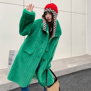 22J017 Ladies Winter Sheepskin Overcoat Long Plush Coat
