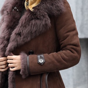 SSJ1910 Luxury Natural Sheepskin Leather Overcoat Woman Sheepskin Coat Real Fur Collar Lambskin Jacket