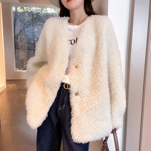 22C020 Sheep Shearling Soft Plush Coat Pure Woollen Winter Overcoat Women Coat