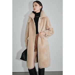 22RL005 Sheep Shearing Fur Plush Winter Long Overcoat Loose Fit Real Fur Coat