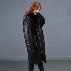 SSJ1902 Winter Leather Fur Coat Women Warm Outfit Double Face Sheepskin Overcoat Cheap Genuine Sheep Shearling Jacket
