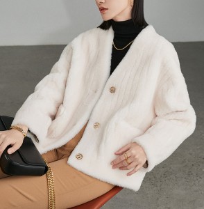 22J030 Wool Jacket Warm Fashion Girl Cloth Lambskin Winter Coat