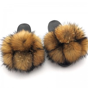 Latest Hot Products pompom fur slides women wholesale fur slides for women