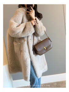 22RL021 Sheep Shearing Fur Coat Trendy Real Sheepskin Loose Fit Fleece Winter Long Overcoat