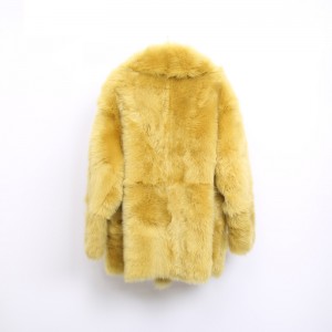 SSJ1904 Hand Stitched Pea Coat Long Double Side Sheepskin Leather Jackets With Fox Fur Collar