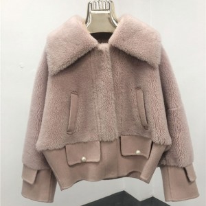 SSFC-2124 100% Wool Jacket Zipper Clothes Real Fur Collars Luxury Real Lamb Fur Women’s Winter Coat