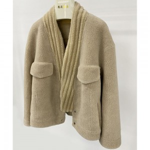 SSFC-2127 Women Sheep Shearing Coat Warm Jacket Windbreaker Long Overcoat Winter Wool Fur Coats