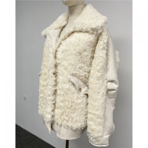 SSFC-2132 long plush coat 100% wool real sheep shearing fur cloth long teddy coat