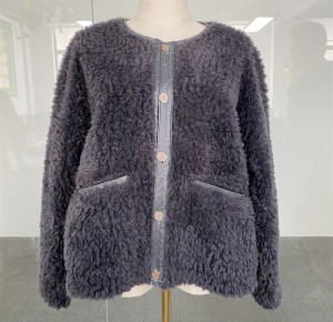 SSFC-2154 long windbreaker woman wool fleece shearing sheep fur Blend coat