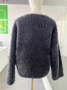 SSFC-2155 winter long windbreaker woman wool fleece shearing sheep fur Blend coat