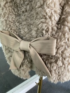 SSFC-2156 pure wool plush long winter coat sheepskin soft hand feeling loose fit fur coat with leather belt