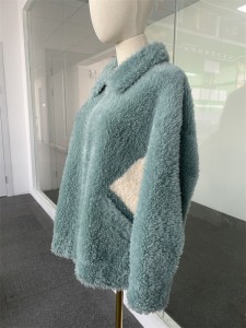 SSFC-2159 women pure wool plush long winter coat sheepskin soft hand feeling loose fit winter fur coat