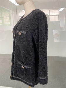 SSFC-2161 Single-breasted button fastening fur trim hooded overcoat female winter fur coats
