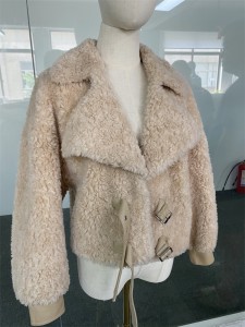 SSFC-2162 Swing thick Coat fox fur collar cardigan wool jacket sheepskin women trench coat