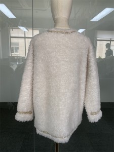 SSFC-2163 winter Coat fox fur collar cardigan wool jacket sheepskin women trench coat