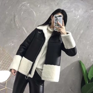 SSJ1914 Genuine Leather Fur Jacket Short Real Shearling Sheepskin Fur Coat With Fur Collar Women’s Jacket Winter Coat