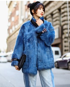 SSJ1912 Genuine Leather Fur Jacket Short Real Shearling Sheepskin Fur Coat With Fox Fur Collar Women’s Jacket Winter Coat