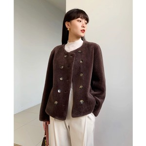 22C004 Soft Hand Feeling Fur Coat Classic Woolen Cardigan
