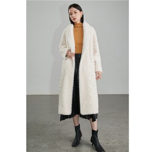 22J019 Luxury Open Front Bathrobe Sheepskin Overcoat Long Plush Coat